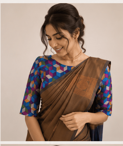 The Aarna Brown Saree Set - SUMETA DESIGNS