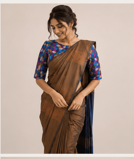 The Aarna Brown Saree Set - SUMETA DESIGNS