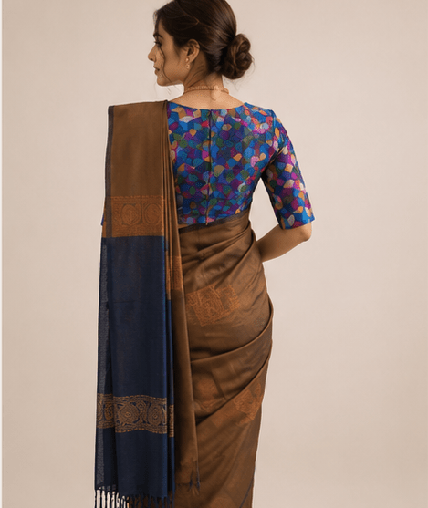 The Aarna Brown Saree Set - SUMETA DESIGNS