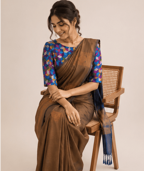 The Aarna Brown Saree Set - SUMETA DESIGNS